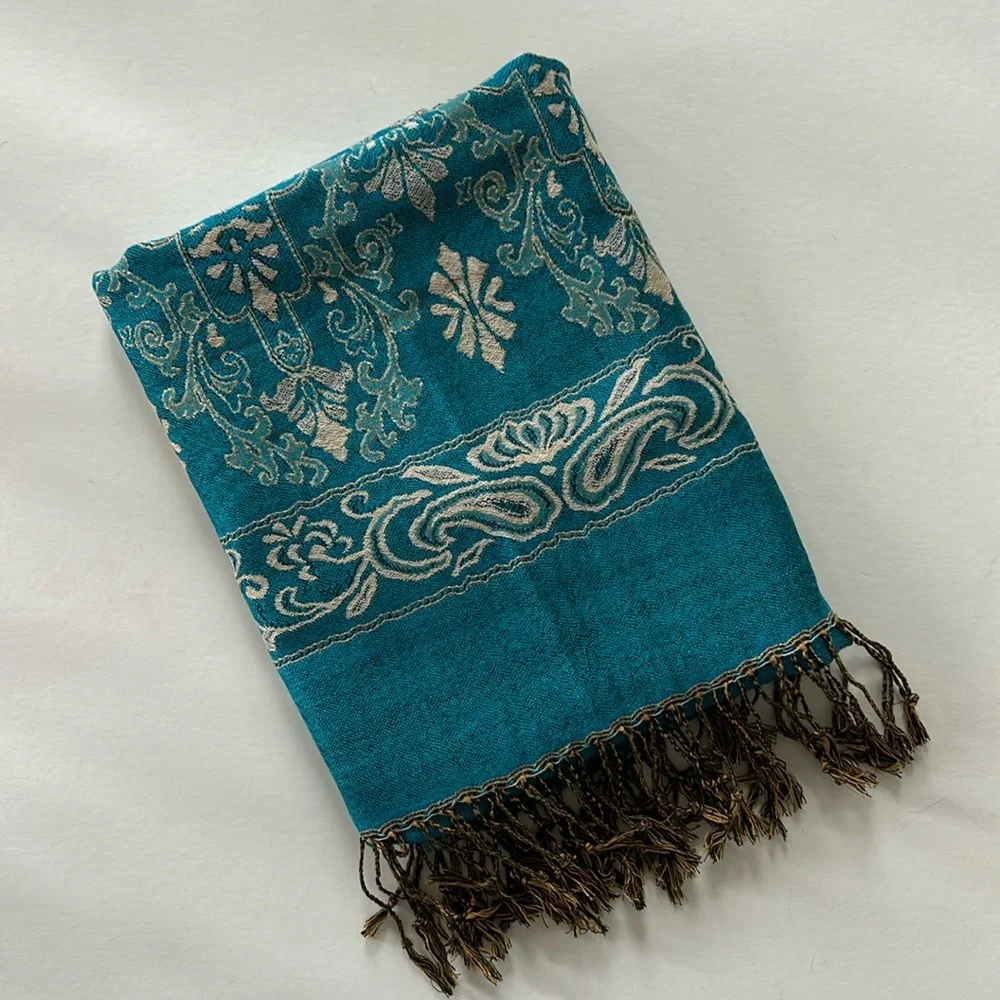 Blue/Green & Tan Scarf/Wrap - Picture 5 of 5